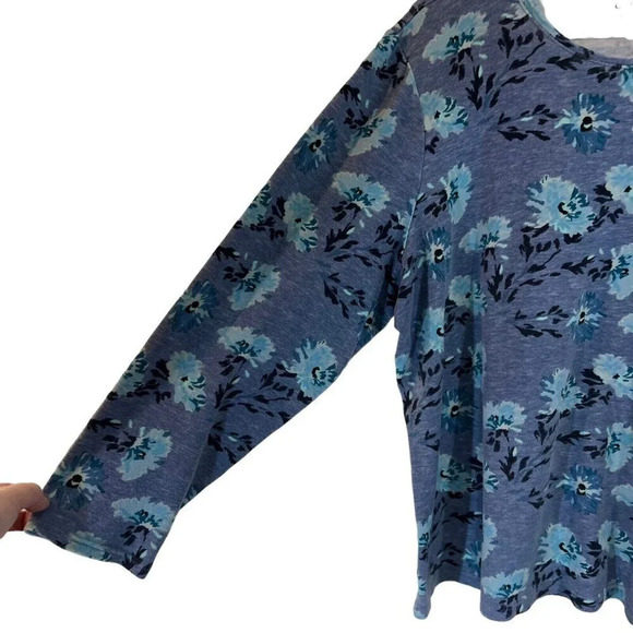 Croft & Barrow Classic Tee Plus 2X Dusty Blue Flower Pattern 100% Cotton Knit - Picture 4 of 5